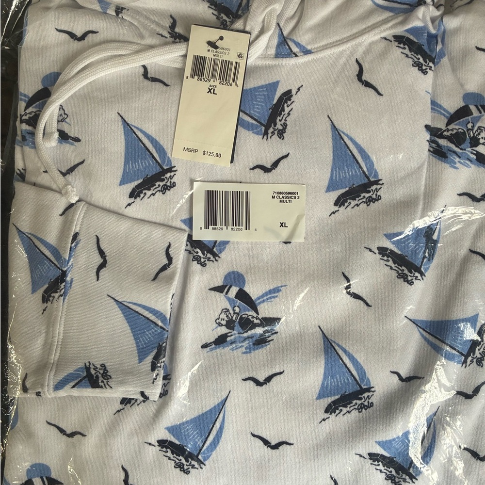 White and Blue Sailboat hoodie RL